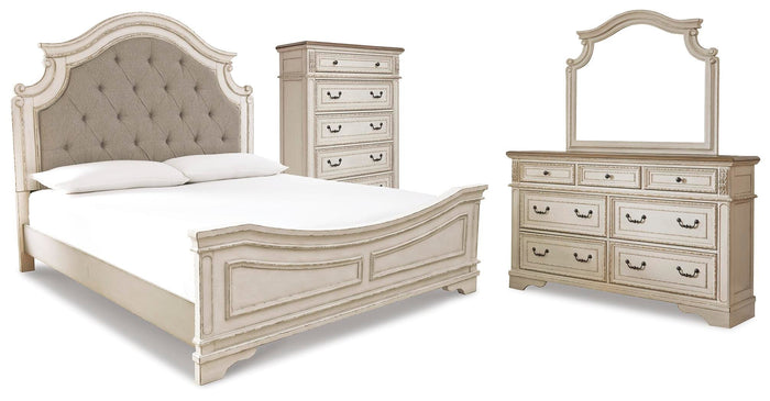 Barnwell Queen Panel Bed with Dresser and Mirror and Chest