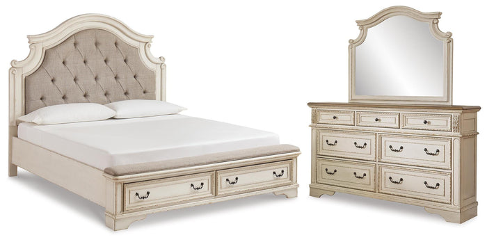 Barnwell King Upholstered Bed with Dresser and Mirror