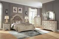 Barnwell Queen Upholstered Panel Bed with Dresser and Mirror
