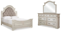 Barnwell Queen Upholstered Panel Bed with Dresser and Mirror