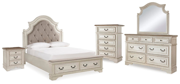 Barnwell Queen Panel Bed with Dresser and Mirror and Chest and Nightstand