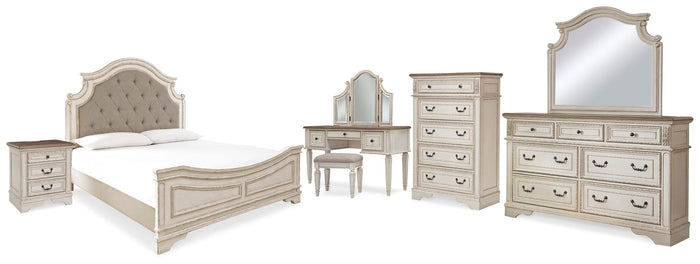 Barnwell King Panel Bed with Dresser and Mirror and Chest and Vanity and Nightstand