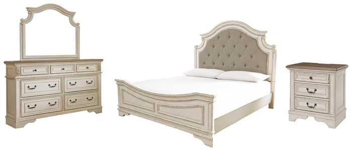 Barnwell King Bed with Mirrored Dresser and Nightstand