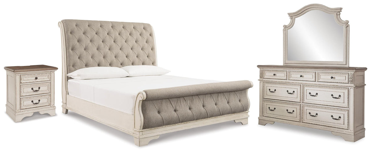 Barnwell King Sleigh Bed with Dresser Mirror and Nightstand