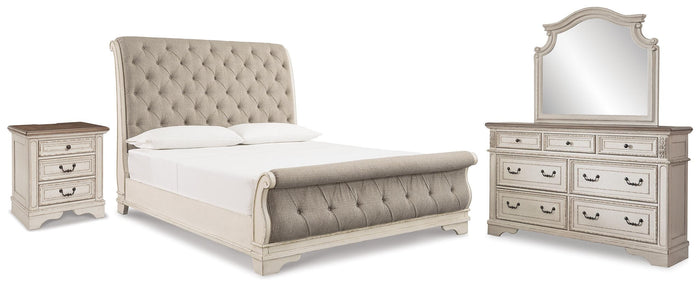 Barnwell King Sleigh Bed with Dresser Mirror and Nightstand