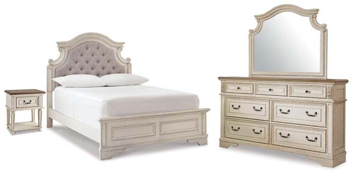Barnwell King Panel Bed with Dresser and Mirror and Nightstand