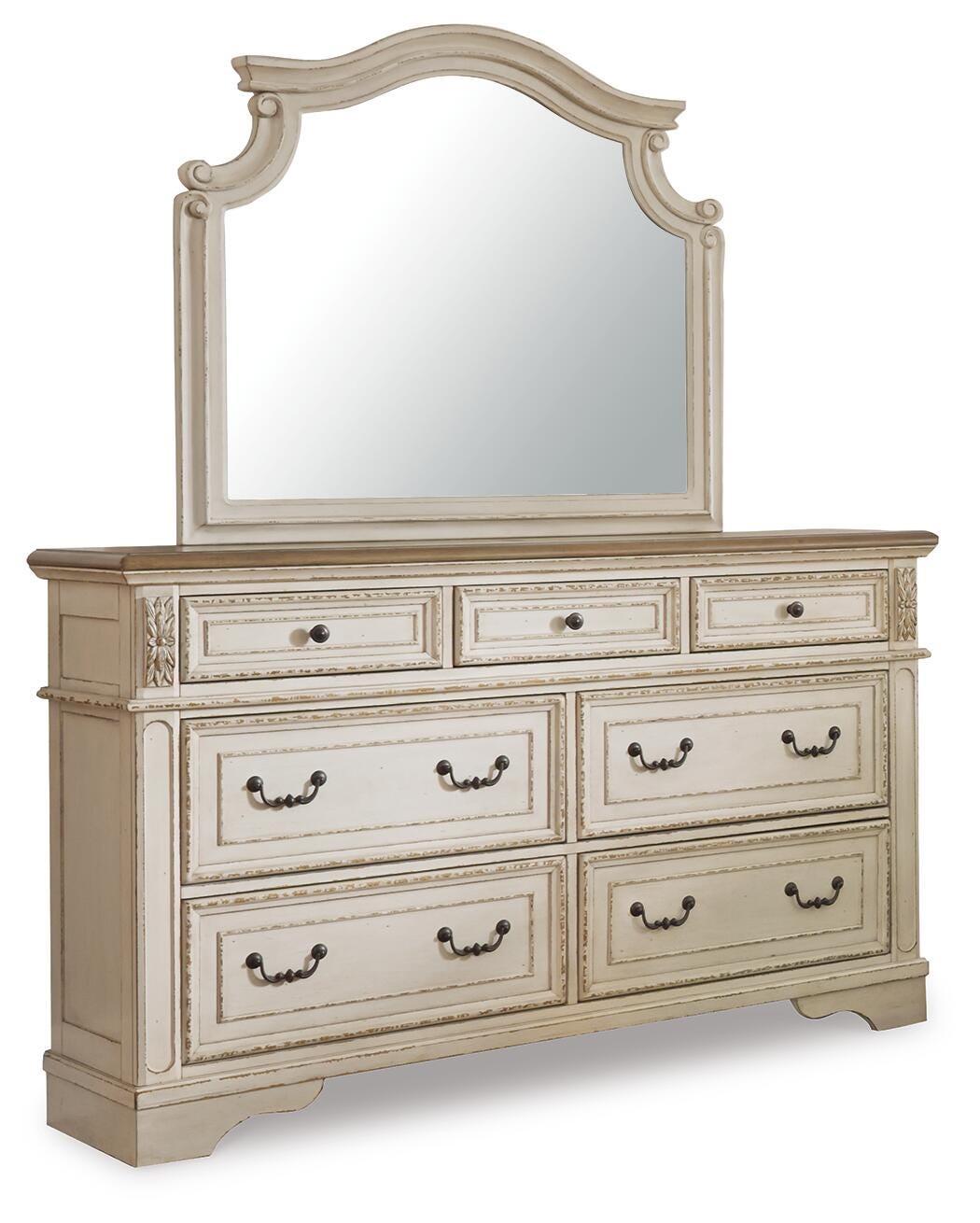 Barnwell Queen Panel Bed with Dresser and Mirror and Vanity