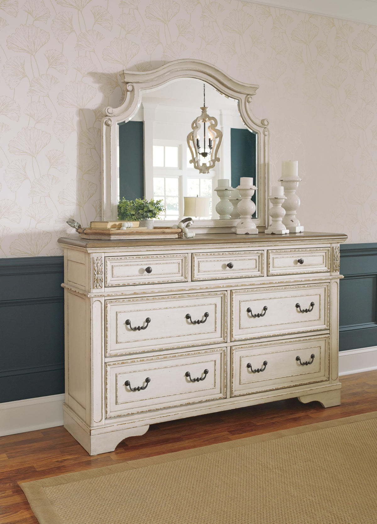 Barnwell Queen Panel Bed with Dresser and Mirror and Vanity