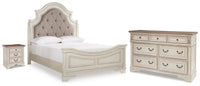 Barnwell Queen Upholstered Panel Bed with Dresser and Nightstand