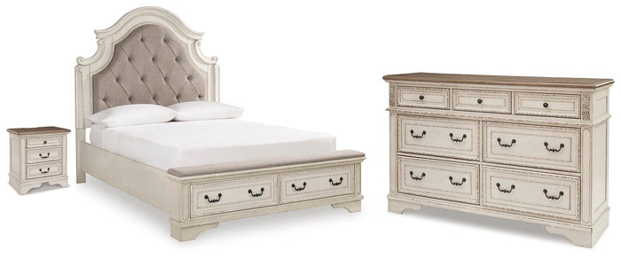Barnwell Queen Upholstered Storage Bed with Dresser and Nightstand