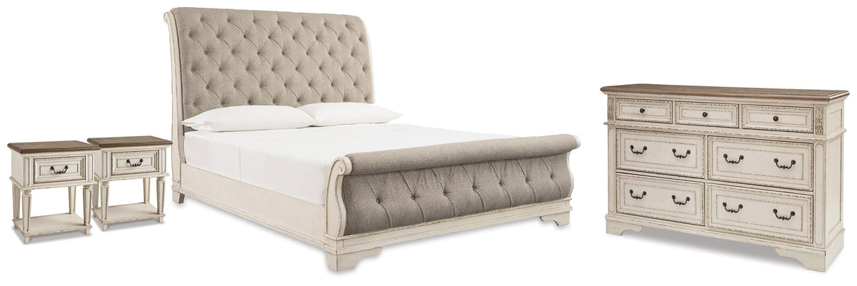 Barnwell Queen Upholstered Sleigh Bed with Dresser and 2 Nightstands
