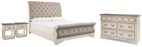 Barnwell Queen Upholstered Sleigh Bed with Dresser and 2 Nightstands