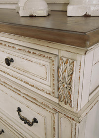 Barnwell Queen Upholstered Panel Bed with Dresser and Mirror and Chest and Nightstand