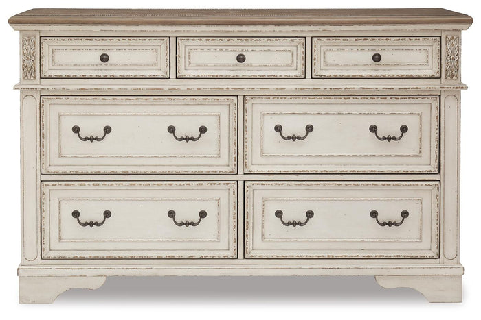 Barnwell King Panel Bed with Dresser and Chest and 2 Nightstands in Two-tone