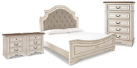 Barnwell King Upholstered Panel Bed with Chest and 2 Nightstands