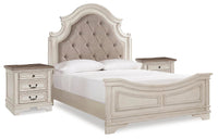 Barnwell Queen Upholstered Panel Bed and 2 Nightstands