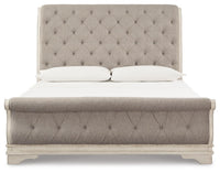 Barnwell King Upholstered Sleigh Bed with Dresser and Mirror and 2 Nightstands