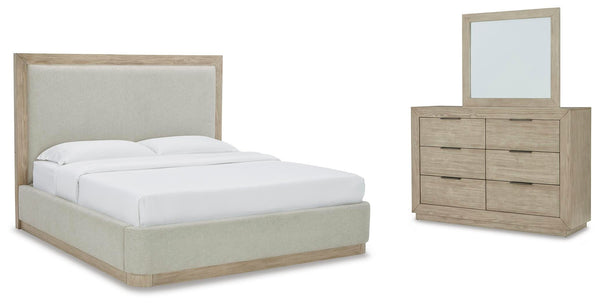 Hennington King Upholstered Bed, Dresser and Mirror