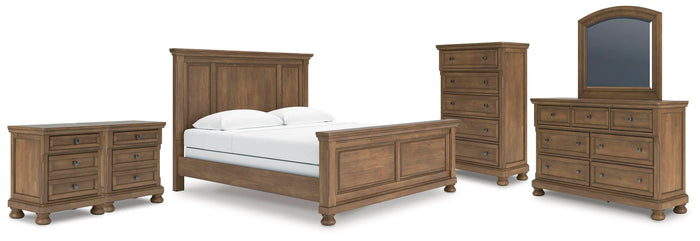 Sedgewick King Panel Bed with Dresser and Mirror and Chest and 2 Nightstands