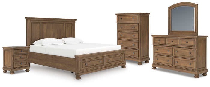 Ellsworth King Panel Storage Bed with Dresser and Mirror and Chest and Nightstand