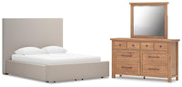 Wexford Queen Upholstered Storage Bed with Dresser and Mirror