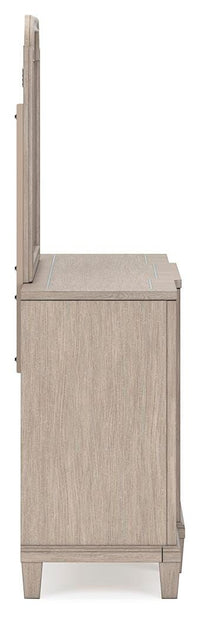 Ashfield King Upholstered Panel Bed with Dresser and Mirror