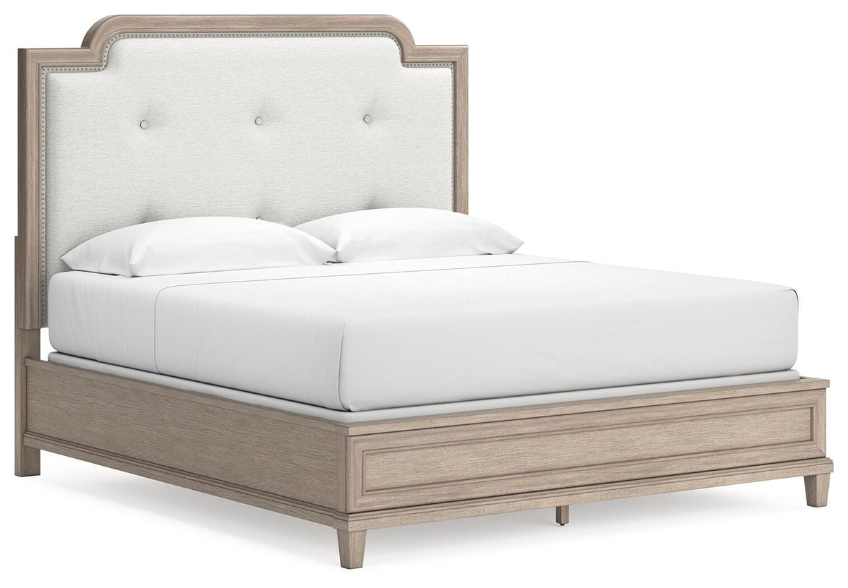 Ashfield King Upholstered Panel Bed with Dresser and Mirror