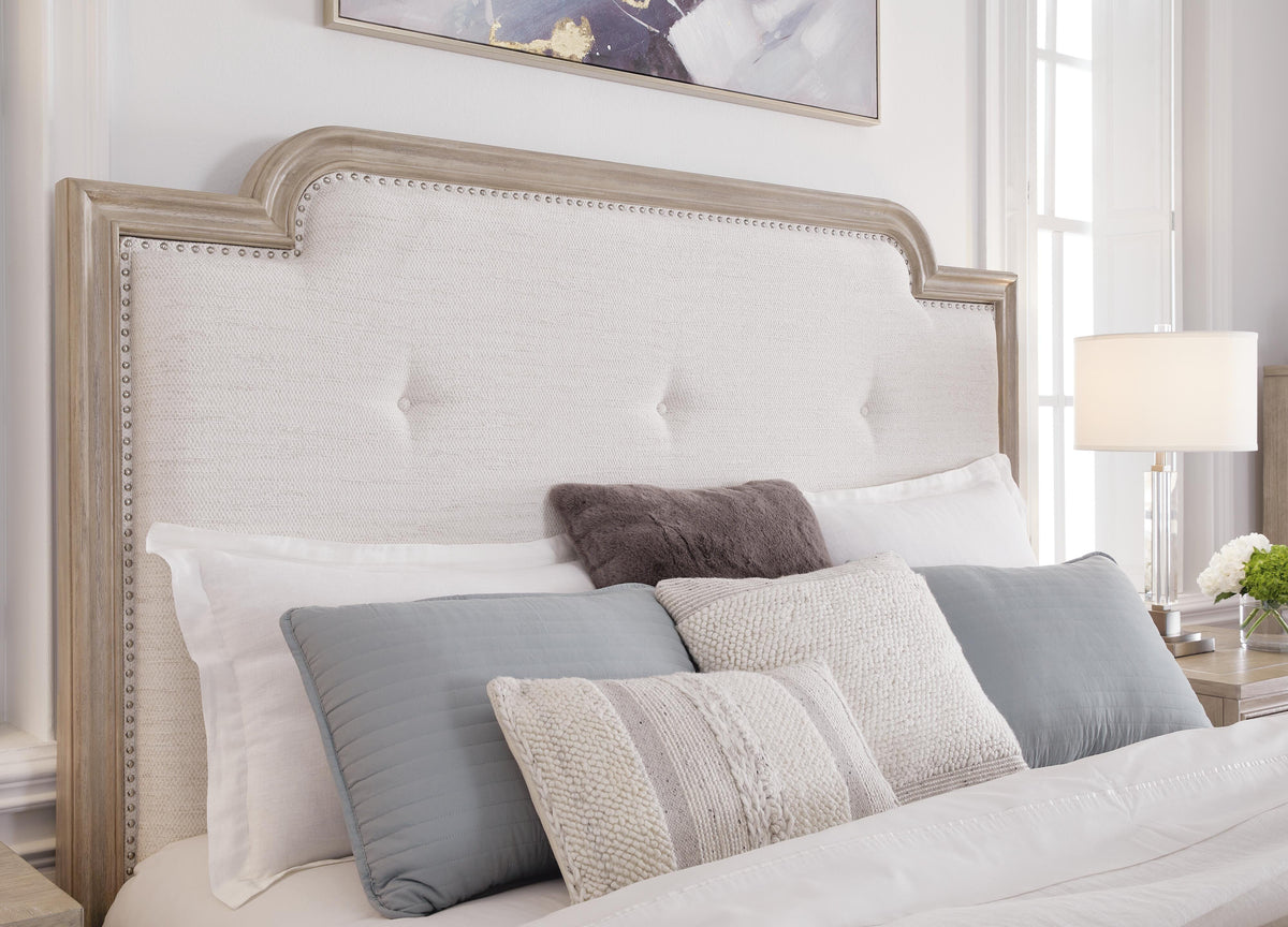 Ashfield King Upholstered Panel Bed in Light Grayish Brown Fabric