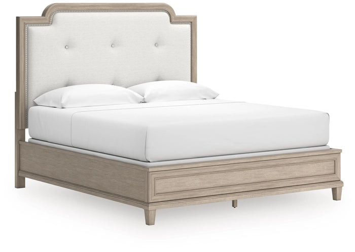Ashfield King Upholstered Panel Bed in Light Grayish Brown