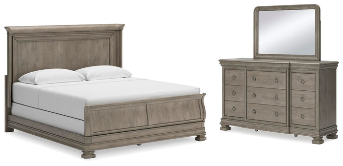 Nyle King Sleigh Bed with Dresser and Mirror