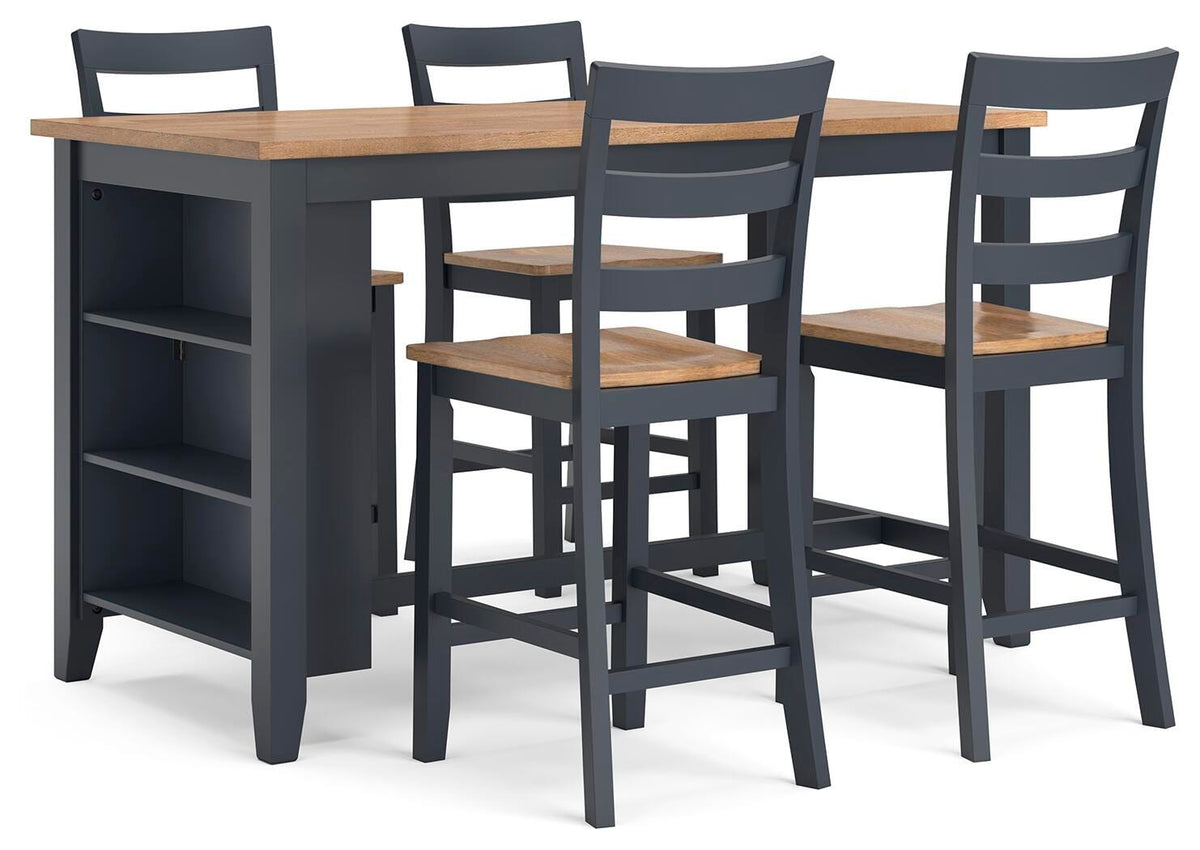 Windham Counter Height Dining Table and 4 Barstools in Natural/Blue
