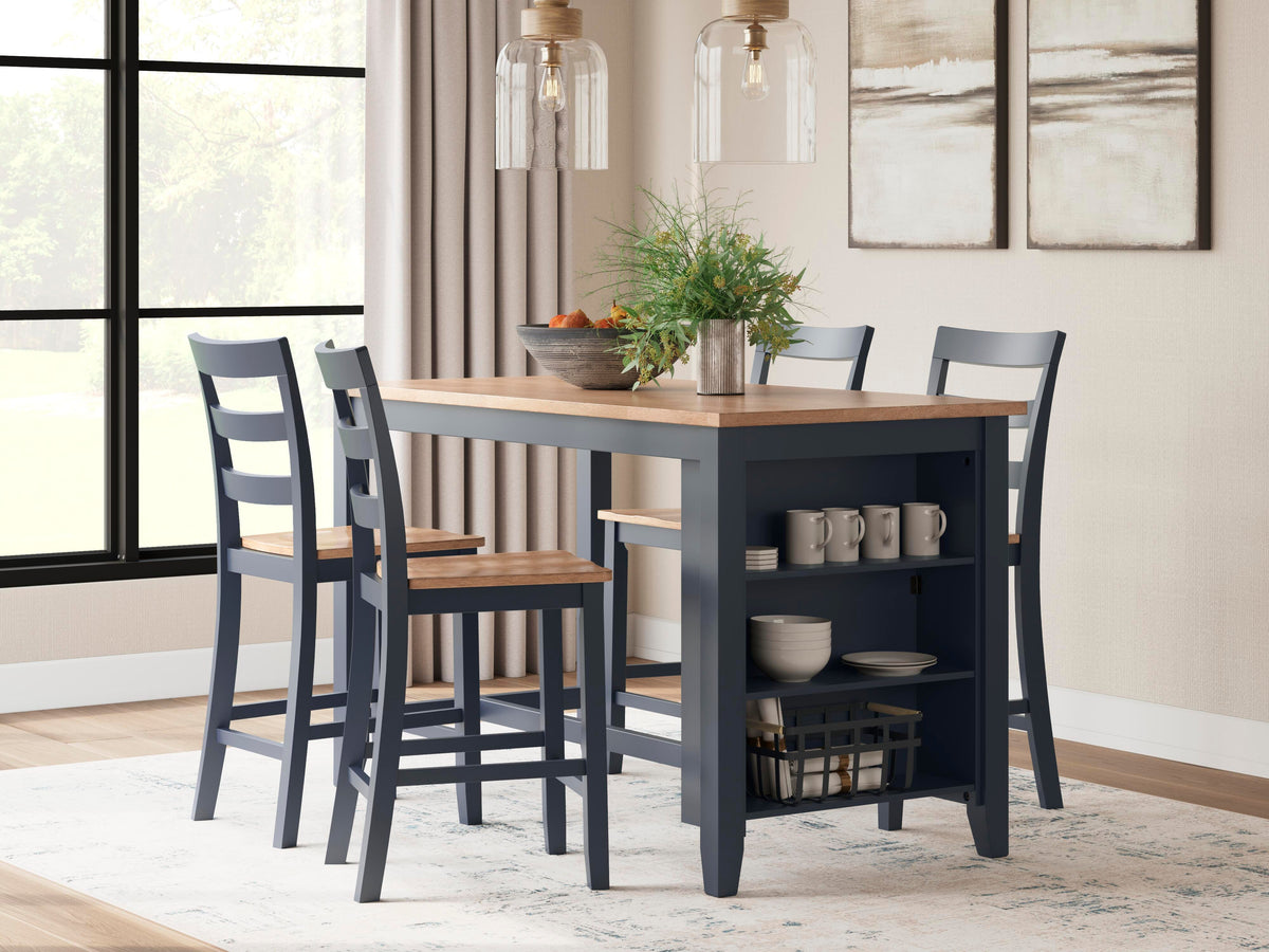 Windham Counter Height Dining Table and 4 Barstools in Natural/Blue