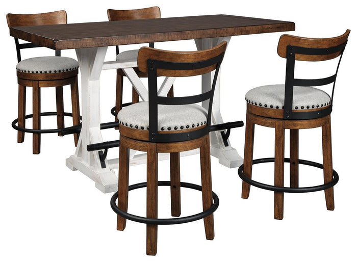 Denham Counter Height Dining Table and 4 Barstools in Brown