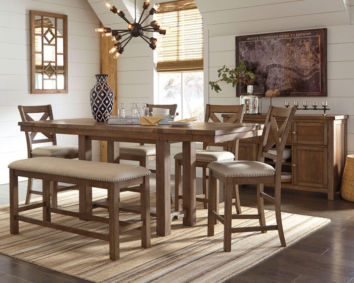 Ashcombe Bay Counter Height Dining Table with 4 Barstools with Bench and Server