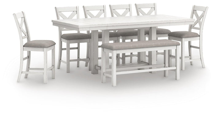 Hadley Counter Height Extension Dining Table with 6 Barstools and Bench