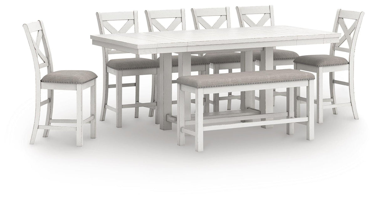 Hadley Counter Height Extension Dining Table with 6 Barstools and Bench