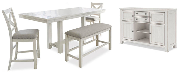 Robbinsdale Counter Height Dining Table, 2 Barstools, Bench and Server