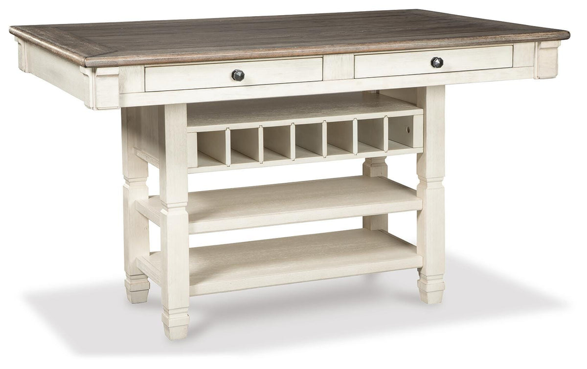 Hartwell Counter Height Dining Table with 4 Stools and Bench and 2 Display Cabinets