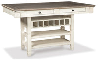 Hartwell Counter Height Dining Table with 4 Stools and Bench and 2 Display Cabinets