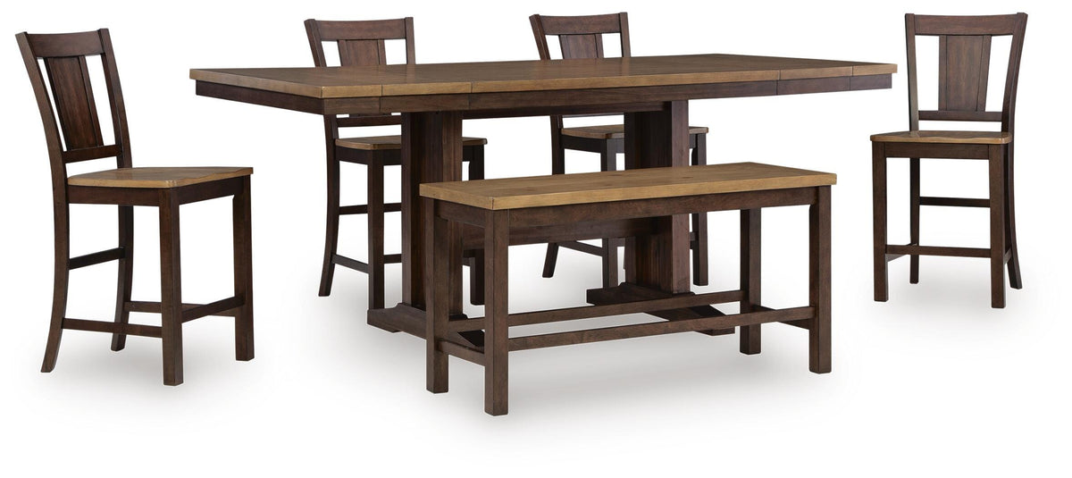 Hollowmere Counter Height Extension Dining Table 4 Barstools and Bench