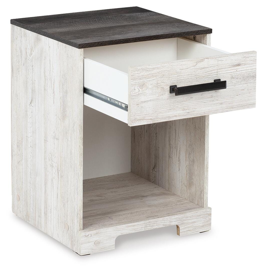 Cobden Nightstand in Whitewash/Charcoal Gray