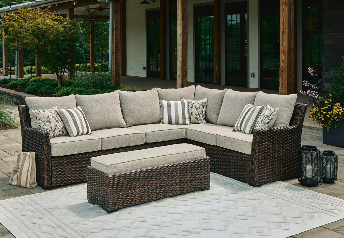 Marnie Outdoor Sofa Sectional/Bench with Cushion (Set of 3)