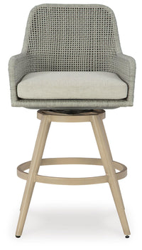 Hensley Outdoor Bar Height Barstool with Cushion (Set of 2)