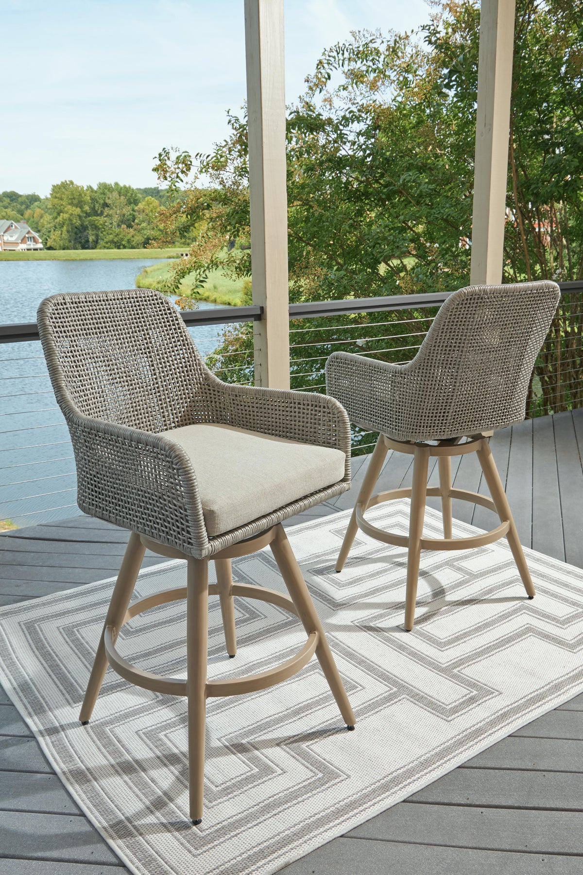 Hensley Outdoor Bar Height Barstool with Cushion (Set of 2)