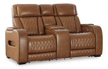 Anvilbrook Power Reclining Loveseat with Console in Caramel