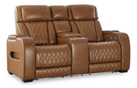 Anvilbrook Power Reclining Loveseat with Console in Caramel