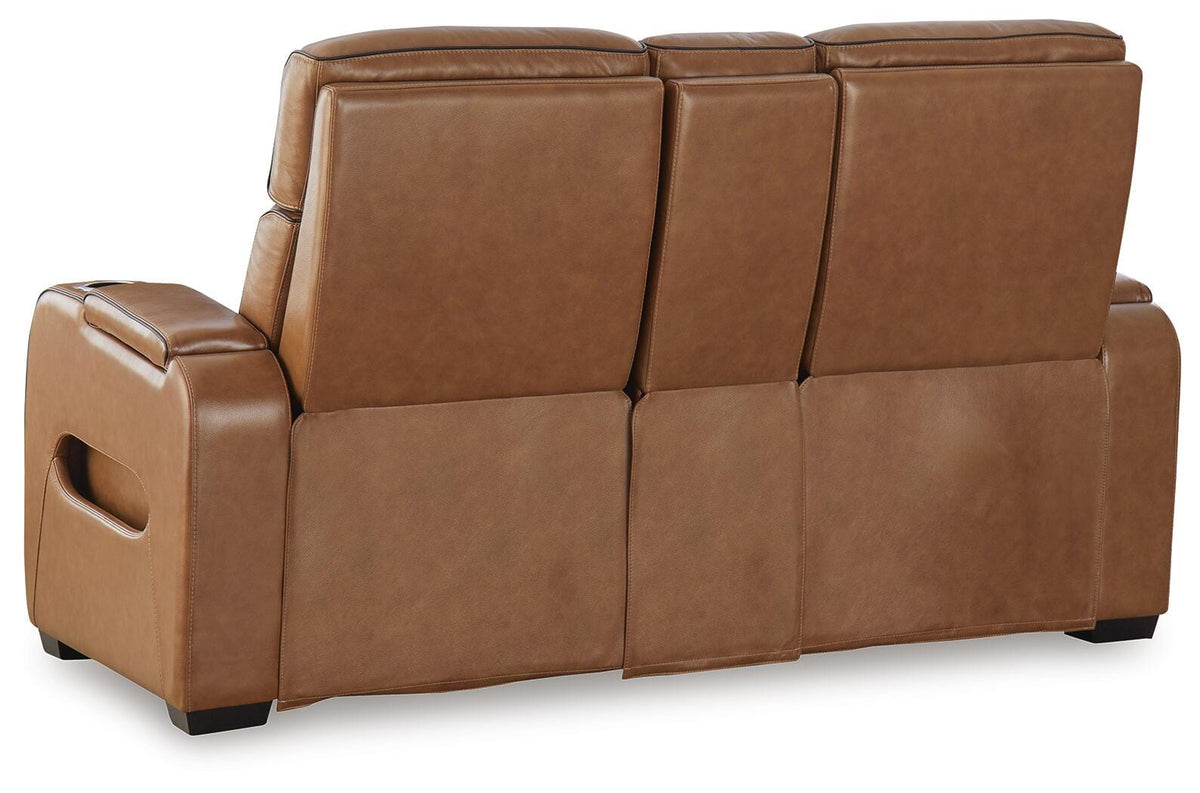 Anvilbrook Power Reclining Loveseat with Console in Caramel