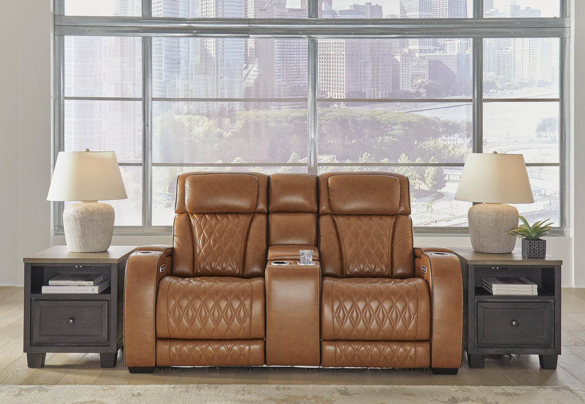 Anvilbrook Power Reclining Loveseat with Console in Caramel