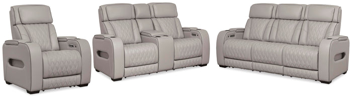 Anvilbrook Power Reclining Sofa with Loveseat and Recliner in Gray