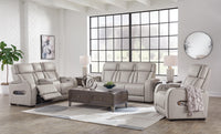 Anvilbrook Power Reclining Sofa with Loveseat and Recliner in Gray